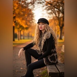 Rare World Co. Shearling Sheepskin Mongolian Trim Knit Vest Japan M